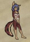  absurd_res blue_hair brown_body brown_fur canid canine canis clothed clothing domestic_dog exposed female fur genitals hair hi_res hybrid mammal nieri nude partially_clothed pinup pose pussy solo teenager young zaiksmckraven 
