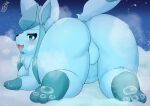  ambiguous_gender ass_up blue_body blue_eyes blush butt eeveelution featureless_crotch feral generation_4_pokemon glaceon hi_res looking_at_viewer nintendo open_mouth pokemon pokemon_(species) puniwanko solo video_games 