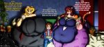  2017 absurd_res anthro back_to_the_future bag belle_oliver belly beverage big_belly big_breasts bird_dog blonde_hair blush bowl breasts brown_hair candy canid canine canis capcom clothing cody_rogers container cosplay cup darkstalkers dessert domestic_dog english_text felid female food furniture golden_retriever group hair halloween hi_res holidays huge_breasts human hunting_dog male mammal marty_mcfly morrigan_aensland navel_outline obese obese_anthro obese_female open_mouth overweight overweight_anthro overweight_female pantherine popcorn red_hair retriever sofa sophia_wester straw text tiger video_games viroveteruscy 