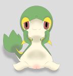  elemental_creature female flora_fauna generation_5_pokemon hand_on_face honeyu nintendo plant pokemon pokemon_(species) smile snivy solo spread_legs spreading tagme video_games 