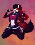  anthro bracelet canid canid_demon clothing demon ear_piercing female fur hellhound jewelry kayfoxxi mammal microphone piercing red_body red_fur rock_(genre) rockstar skarlet(plaguedwolf) solo spiked_bracelet spikes stripes teeth tongue tongue_out torn_clothing yellow_eyes 