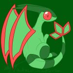  2013 3_fingers ambiguous_gender black_eyes feral fingers flygon generation_3_pokemon green_background green_body looking_to_the_side matchaghost multicolored_body nintendo pokemon pokemon_(species) red_body side_view simple_background sitting solo two_tone_body video_games 