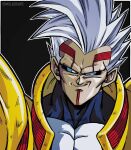  1boy artist_request baby_(dragon_ball) baby_vegeta blue_eyes bodysuit closed_mouth dragon_ball dragon_ball_gt grey_hair highres looking_at_viewer male_focus smile solo spiked_hair 