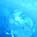  blue digital_dissolve from_above highres long_hair monochrome nude original senmu solo sun underwater water 