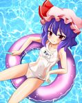  blue_hair cameltoe food hat highres innertube one-piece_swimsuit popsicle red_eyes remilia_scarlet saipin school_swimsuit see-through solo swimsuit touhou white_school_swimsuit white_swimsuit 