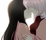  bad_id bad_pixiv_id black_hair couple hair_over_eyes houraisan_kaguya imminent_kiss long_hair multiple_girls silver_hair sui_(camellia) tears touhou yagokoro_eirin yuri 