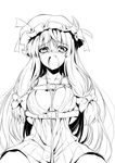  bdsm belt blush bondage bound breasts buckle crescent greyscale large_breasts lineart long_hair monochrome open_clothes open_mouth open_shirt patchouli_knowledge redcomet restrained shirt solo tears touhou 