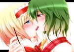  alice_margatroid blue_eyes face food french_kiss hazuki_kasane kazami_yuuka kiss multiple_girls pocky saliva tongue touhou yuri 