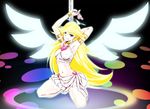  angel blonde_hair blue_eyes breasts covered_nipples k2isu long_hair midriff navel panties panty_&amp;_stocking_with_garterbelt panty_(psg) pole pole_dancing small_breasts solo stripper_pole underwear wings 