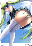  ass bad_id bad_pixiv_id blue_eyes detached_sleeves green_hair hatsune_miku legs legs_together long_hair miyazaki_byou panties solo striped striped_panties thighhighs twintails underwear very_long_hair vocaloid white_legwear 