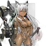  animal_ears bad_id bad_pixiv_id bonten_(michizou) breasts cleavage dark_skin large_breasts long_hair mecha mecha_musume navel nude original revealing_clothes solo very_long_hair white_hair 