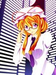  :p bespectacled blonde_hair glasses hat long_hair necktie purple_eyes solo tohoho_(hoshinoyami) tongue tongue_out touhou yakumo_yukari 