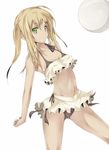  arutoria bare_shoulders bikini black_bikini black_hair blonde_hair breasts cleavage face green_eyes highres medium_breasts original side-tie_bikini skirt smile solo swimsuit twintails 