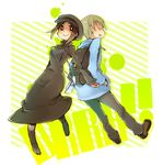  1girl backpack bad_id bad_pixiv_id bag blonde_hair brown_hair chibi closed_eyes coat durarara!! hat karisawa_erika kenko yumasaki_walker 