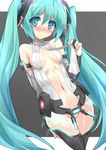  aqua_hair bad_id bad_pixiv_id bare_shoulders eeeeee hatsune_miku hatsune_miku_(append) jpeg_artifacts long_hair navel no_panties solo thighhighs twintails vocaloid vocaloid_append 