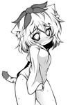  :&lt; animal_ears bad_id bad_pixiv_id blush bottomless embarrassed greyscale hood hoodie kemonomimi_mode monochrome no_pants shirt_tug solo tail tears tiger_ears tiger_tail toramaru_shou touhou tsubaki_daisuke_(daisaku) 