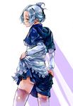  blue_eyes blue_hair dress dress_lift forehead hood hood_down kumoi_ichirin short_hair solo thighhighs touhou zeni 