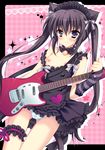  animal_ears bad_id bad_pixiv_id black_hair blue_eyes blush breasts cat_ears garters guitar heart herurun instrument k-on! long_hair nakano_azusa panties small_breasts smile solo striped striped_panties twintails underwear 