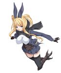  animal_ears blonde_hair blue_eyes breasts bunny_ears covered_nipples garter_straps gloves highres horarezonu impossible_clothes impossible_shirt large_breasts original shirt solo thighhighs zettai_ryouiki 