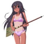  alternate_hairstyle black_eyes black_hair bra broom hayashiya_zankurou k-on! lingerie long_hair nakano_azusa one-piece_tan panties solo tan tanline underwear underwear_only 