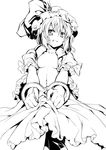  blood breasts cuffs greyscale handcuffs lineart monochrome navel open_clothes open_shirt redcomet remilia_scarlet shirt skirt skirt_lift small_breasts solo touhou 