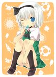  amaa_(chou_dennou_jidai) black_hairband food hairband kneehighs konpaku_youmu one_eye_closed popsicle short_hair sitting skirt socks solo touhou 