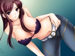  akiyama_sakuya blue_eyes bra brown_hair denim fetish_2:_ura_no_kioku game_cg jeans kinmedai_pink lingerie long_hair pants solo underwear 