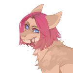  1:1 absurd_res ambiguous_fluids blue_eyes corzh77 dragon female feral fur furred_dragon hair hi_res looking_at_viewer mouth_closed pink_hair pupils side_view simple_background solo tan_body tan_fur unsigned white_background white_pupils 