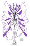  2021 2:3 after_transformation antennae_(anatomy) big_breasts bow_tie breasts claws comictf fairy female hi_res holding_plant humanoid membrane_(anatomy) membranous_wings nipples simple_background smile solo standing white_background winged_humanoid wings 