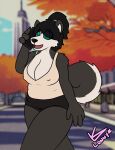  absurd_res anthro big_breasts breasts canid canine canis cleavage clothed clothing covered_nipples deep_cleavage domestic_dog female hi_res husky lonnyk mammal nipple_outline nordic_sled_dog phone phone_call slightly_chubby solo spitz walking 