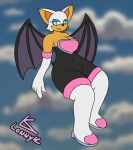  anthro big_breasts blue_eyes breasts chiropteran cleavage clothed clothing confident female flying hi_res lonnyk mammal rouge_the_bat sega solo sonic_the_hedgehog_(series) wide_hips 