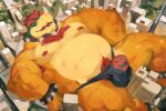  armpit_hair black_clothing black_thong black_underwear body_hair bowser bracelet bulge chest_tuft city clothing comfei_puppy horn jewelry koopa lying macro male mario_bros musclegut nintendo nipples scalie sleeping solo thong tuft underwear video_games 