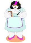  2022 anthro black_hair breasts catti_(deltarune) cleavage clothed clothing deltarune domestic_cat dress felid feline felis female footwear goth hair hi_res high_heels mammal overweight overweight_female peeppepi solo undertale_(series) video_games waiter 