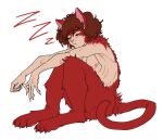 2021 brown_hair claws comictf eyes_closed felid fingerpads fur hair male mammal nude pawpads red_body red_fur red_fur_(comictf) simple_background solo white_background 