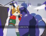  angry anthro armor big_butt butt canid canine clothed clothing duo female fox fox_mccloud hamili he_wants_to_order hi_res jewelry krystal looking_at_viewer male mammal meme nintendo snapchat star_fox starfox_assault thick_thighs video_games weapon 