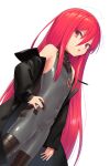  1girl ahoge contrapposto cowboy_shot flat_chest hand_on_hip highres jewelry long_hair looking_at_viewer ohlia pendant red_eyes red_hair shakugan_no_shana shana skin_tight solo standing taimanin_(series) taimanin_suit 