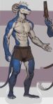  2017 2022 5_fingers 5_toes abs anthro artist_name biceps biped blue_body bottomwear claws clothed clothing curled_horn digital_media_(artwork) dragon feet fingers hair horn lmale male multicolored_body multicolored_scales muscular muscular_anthro muscular_male pecs plantigrade red_body reileigh scales scalie shirtless simple_background solo taran_fiddler toes two_tone_body two_tone_scales white_body white_hair white_scales 