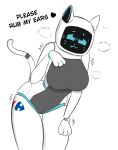  2022 anthro bellabot blush breasts carrefour dialogue domestic_cat felid feline felis female grey_body hi_res kerfus logo mammal screen screen_face simple_background sleeptopi solo talking_to_viewer white_background white_body 