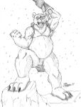  2019 anthro backpack belly chubby_anthro chubby_male claws eyewear fangs fist fur goggles gun hi_res holding_gun holding_object holding_weapon male mammal marcushunter mr._freeze nude open_mouth polar_bear pose ranged_weapon slightly_chubby snow snowing solo sparkling_eyes standing teeth toe_claws tongue ursid ursine weapon 