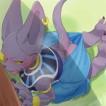  anthro beerus bodily_fluids butt clothed clothing digital_media_(artwork) domestic_cat dragon_ball dragon_ball_super felid feline felis hairless hairless_cat male mammal open_mouth platter_(pixiv) solo sphynx_(cat) sweat tongue tongue_out 