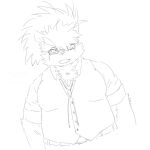  anthro canid canine canis clothing domestic_dog dress_shirt eyewear glasses hair hair_over_eye lifewonders line_art male mammal one_eye_obstructed ponytail ren_izayoi scar shino_(housamo) shirt solo tokyo_afterschool_summoners topwear video_games 