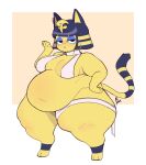  :&lt; absurd_res animal_crossing ankha_(animal_crossing) anthro belly big_belly blonde_hair blue_hair blue_tail breasts clothing curvy_figure domestic_cat eyeshadow felid feline felis female fur hair half-closed_eyes hi_res makeup mammal markings multicolored_hair narrowed_eyes navel nintendo obese obese_anthro obese_female overweight overweight_anthro overweight_female pink_poison67 simple_background solo striped_markings striped_tail stripes tail_markings thick_thighs uraeus video_games voluptuous wide_hips yellow_body yellow_fur yellow_tail 