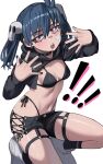  ! 1girl bandaid bandaid_on_face blue_hair breasts bright_pupils choker earrings eyelashes hair_ornament highres jewelry ji-yoon_(jourd4n) jourd4n medium_breasts nail_polish navel original pink_eyes ring short_shorts shorts skull_hair_ornament twintails white_background white_pupils 