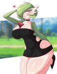  absurd_res big_breasts breasts cleavage clothed clothing female footwear gardevoir generation_3_pokemon green_hair hair hi_res licking licking_lips licking_own_lips nintendo not_furry pokemon pokemon_(species) saltyxodium self_lick shoes solo tongue tongue_out video_games 