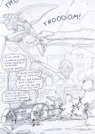  ambiguous_gender anthro battle black_and_white canid canine canis car clothing comic covering cracked cracked_wall cracks crouching death debris destroyed_building destruction dialogue english_text flying_car group gun gun_belt gunshot gunshot_wound hair hat headgear headwear kitfox-crimson long_hair machine male mammal mecha monochrome onomatopoeia open_door police police_car police_hat police_uniform ranged_weapon running sketch smoke sound_effects speech_bubble star_symbol technology text uniform vehicle warzone weapon window 