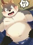  absurd_res anthro asian_clothing belly blush canid canine canis clothing domestic_dog duo east_asian_clothing eyebrows fundoshi fur grey_body grey_fur hi_res japanese_clothing lifewonders male mammal moritaka musclegut navel nipples pecs scar thick_eyebrows tokyo_afterschool_summoners underwear undressing video_games zuboboz 