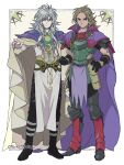  2boys armor armored_boots blonde_hair boots cape cloak dark-skinned_male dark_skin dual_persona indesign multiple_boys protagonist_(romancing_saga_2) romancing_saga_2 saga shoulder_pads the_final_emperor white_hair 