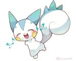  ^_^ animal_focus artist_name blush blush_stickers closed_eyes commentary_request electricity facing_viewer full_body happy jumping no_humans open_mouth pachirisu pokemon pokemon_(creature) shira_(sirairo116) signature simple_background smile solo twitter_username white_background 