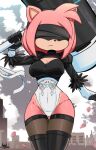  2b amy_rose andromorph anthro aonoexorcist100 automata big_breasts breasts clothing cosplay female hi_res intersex legwear neir nier_automata nipple_outline sega solo sonic_the_hedgehog_(series) thigh_highs thights 