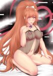  1girl :p @_@ artist_name breasts brown_hair condom danganronpa_(series) danganronpa_3_(anime) highres holding holding_condom hypnosis kneeling lingerie long_hair looking_at_viewer mind_control navel negligee newovermind nipples no_bra no_panties paid_reward_available solo tongue tongue_out underwear very_long_hair web_address yukizome_chisa 